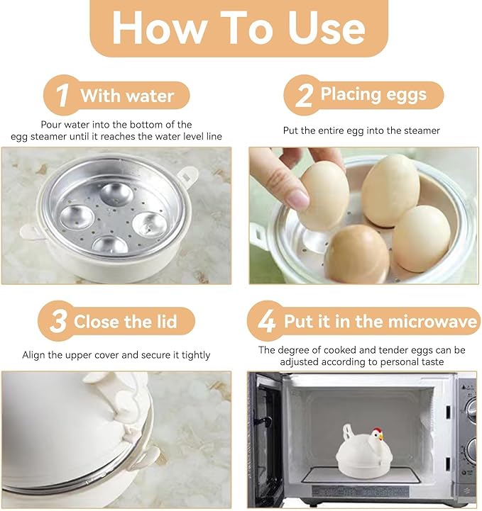 Microwave Egg Cooker 4 Eggs, Microwave Egg Boiler Cooker Portable Microwave Egg Boiler Machine Chicken Shaped Steamer Poacher for Poached Eggs, Rapid Breakfast Tool, 4.8x3.7in