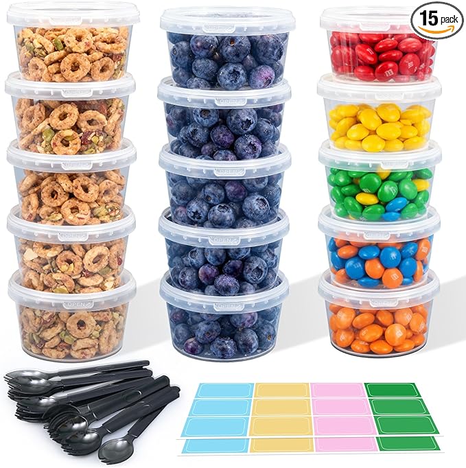 ASEVAT 15 oz 15 Pack Plastic Drink Buckets with Lids, Clear Plastic Cup with Lid, Ice Buckets for Parties, Reusable Food Grade Containers with Lids, Deli Container for Sauce, Soup