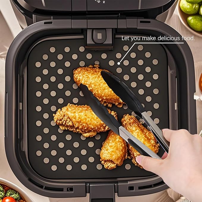6 Pack Square Silicone Air Fryer Liners – 8.5 Inch / 21.6 cm Reusable Nonstick Mats – Heat-Resistant, Dishwasher Safe Air Fryer Accessories – Black, Red, Sky Blue