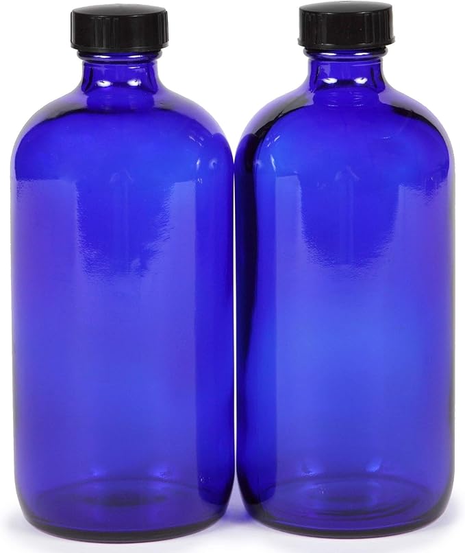 Vivaplex, 2, Large, 16 oz, Empty, Cobalt Blue Glass Spray Bottles with Black Trigger Sprayers and Lids