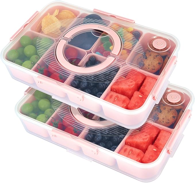 Snackle Box Container, Dishwasher Safe Fruit Snack Containers, Divided Serving Tray with Lid for Veggie, Candy, Snackle Charcuterie Plastic Boxes for Kids Adults Travel Picnic