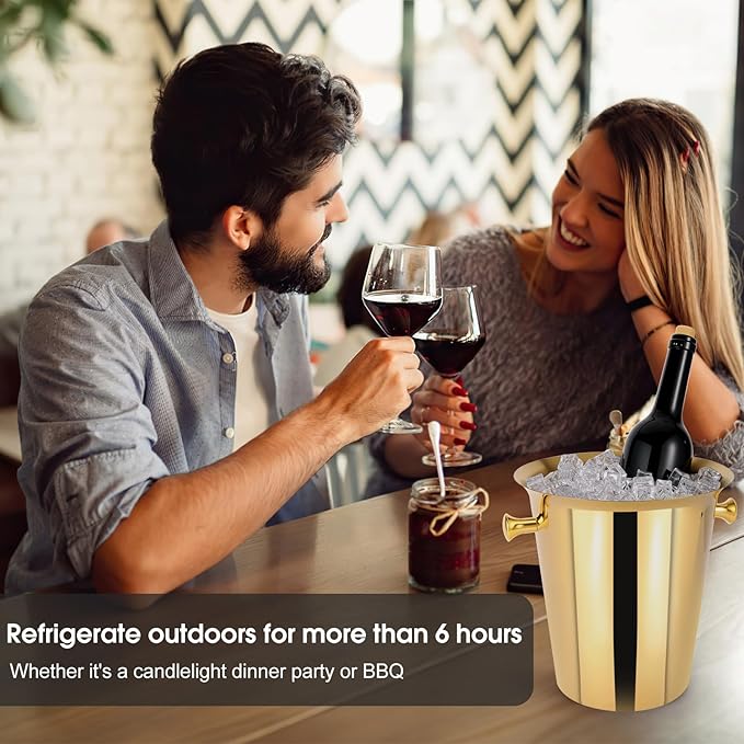 5 Liter Outdoor Gold Ice Bucket with Scoop, Stainless Steel Ice Bucket, Cocktail Bar Wine Party Beverage Cooler, Champagne Bucket，Home Bar Accessory - (Gold)