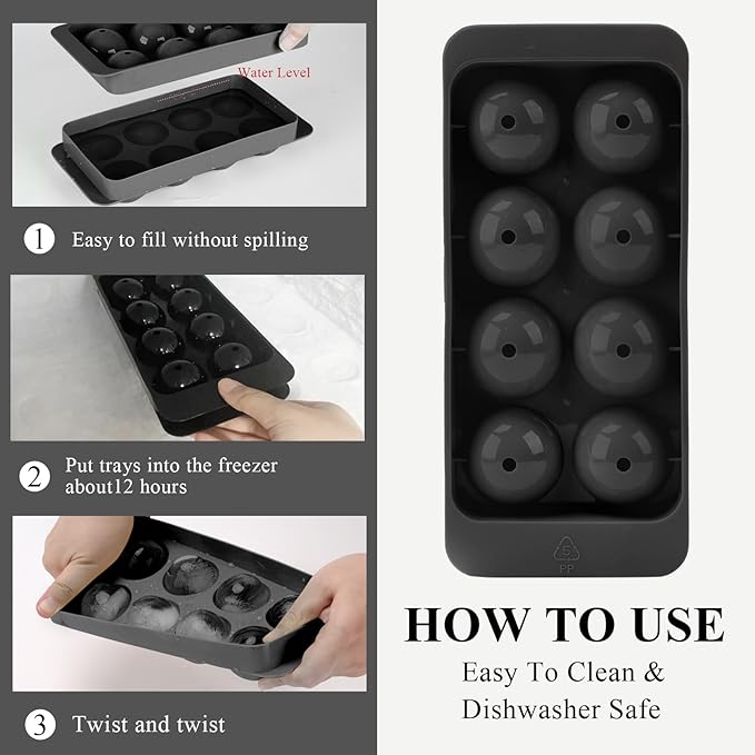 Round Ice Cube Mold,1.8 INCH x 8,Ice Ball Maker Mold | Round Ice Cube Trays for Freezer,Whiskey Ice Cubes Mold,Circle Ice Cube Tray with Lid,Ice Trays-Ice molds for Whiskey,Cocktails