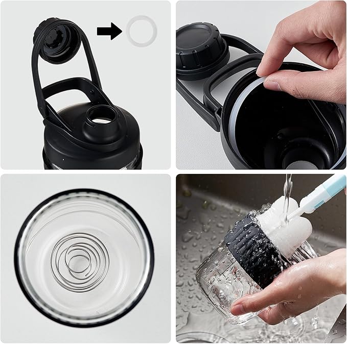 12oz Glass Shaker Bottle for Protein, Small Borosilicate Glass Protein Powder Leak-Proof Shaker Cup Mixes with 304 Blending Ball(12oz,Black)