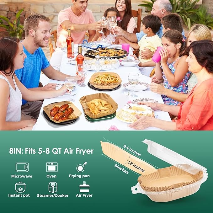 400 Pcs Air Fryer Paper Liners, 6.5" Square Air Fryer Liners Disposable, Heavy-Duty Parchment Paper for 2-4 qt Airfryer Basket, Non-Stick & Grease-Proof Baking Liner for Oven Pan
