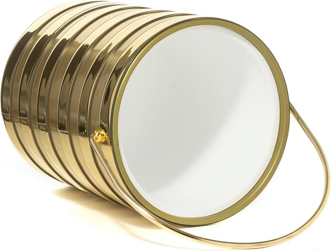 Made In USA Metallic Deco Collection Double Walled Insulated Ice Bucket With Ice Tongs (5-Quart, Gold Stripes)