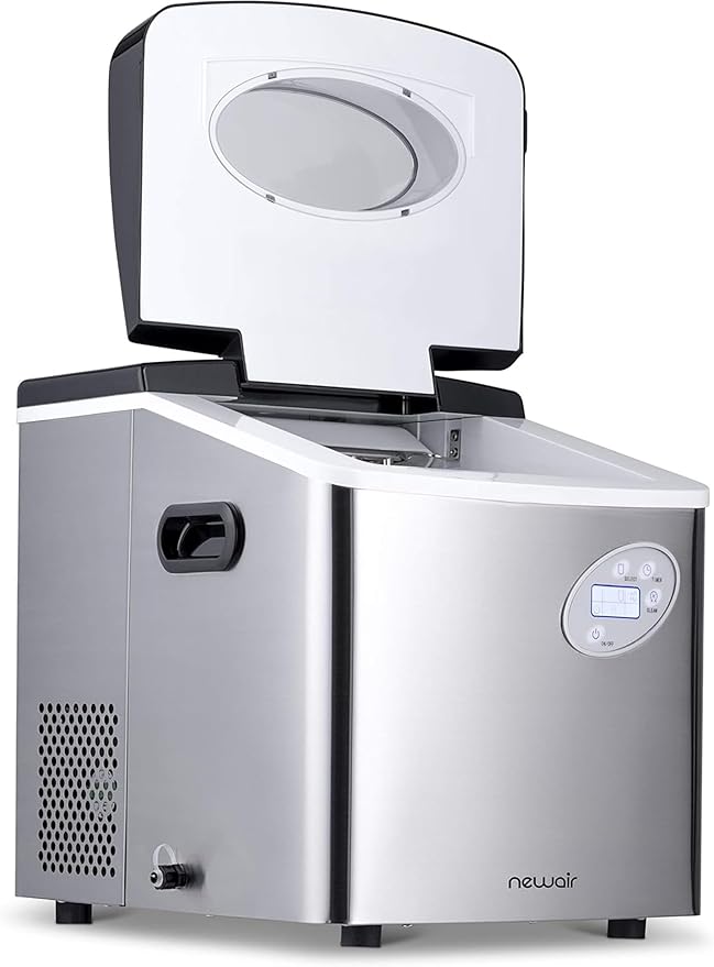 NewAir 50 lb. Countertop Ice Maker | Portable Bullet Ice Machine | 12 Cubes in 7 Minutes, 3 Ice Sizes | Stainless Steel, Self-Cleaning, BPA-Free