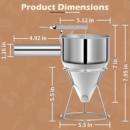 Pancake Batter Dispenser, Pancake Dispenser with 0.8 in Large Spout, Easy-Pour Cake Batter Funnel for Thick Mix with Fruits or Chocolate Chips, Stainless Steel Funnel for Home and Kitchen