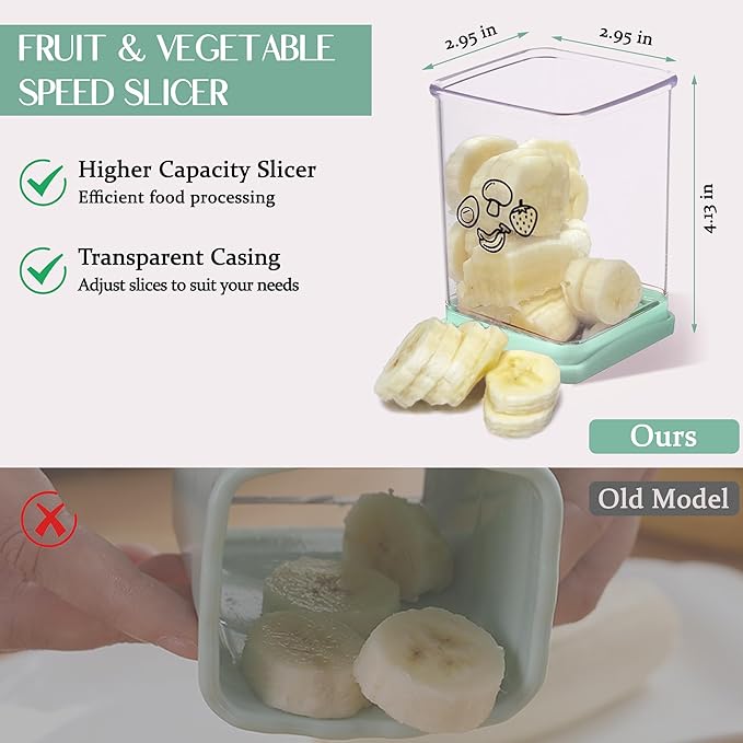 Cup Slicer, Stainless Steel Strawberry & Banana Slicer, Speed Fruit Cutter with Push Plate, Quickly Making Salad, Must Have Kitchen Gadget (Cyan)