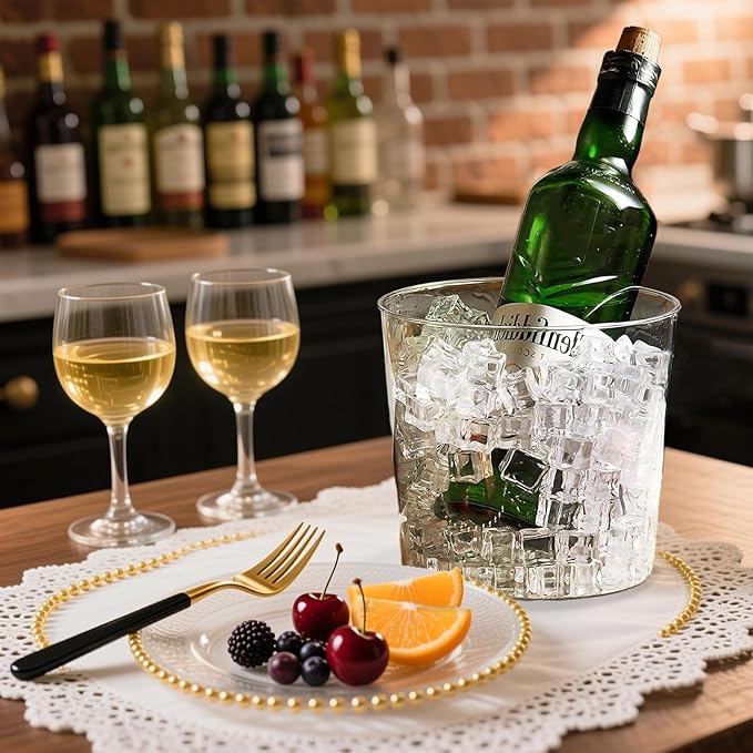 Garvee 6.5 in Clear Plastic Ice Bucket – Multi-Purpose Wine/Champagne/Beer Cooler, Snack Tub, Kettle Corn Bowl, Vase – BPA-Free, Food-Grade, Durable & Stylish (12-Pack with Ice Tongs)