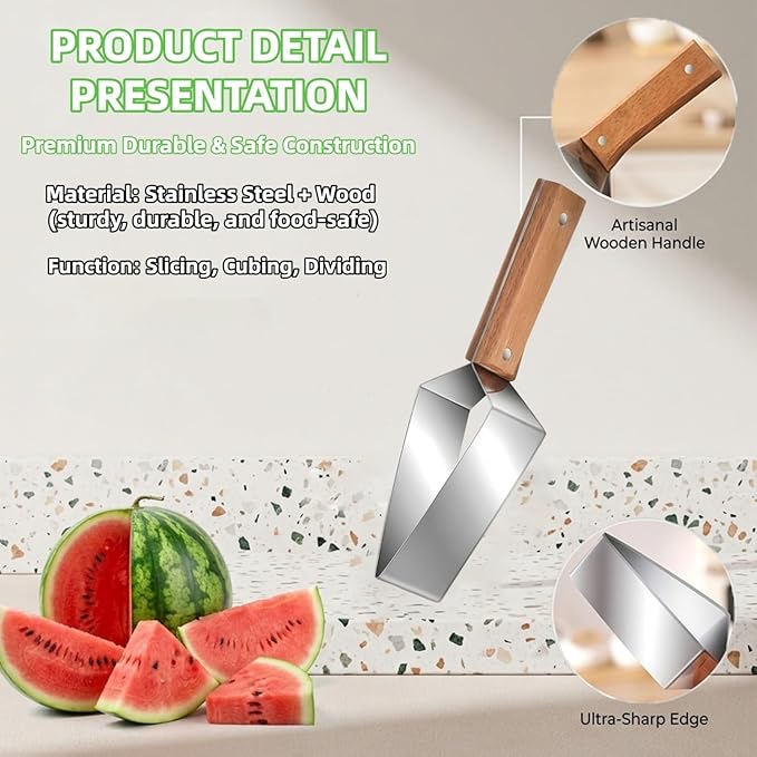 Triangle Watermelon Cutter, Stainless Steel Triangle Watermelon Slicer Large Piece, 2-In-1 Multifunctional Fruit Slicing for Home Kitchen Camping Picnic (White*2pc)