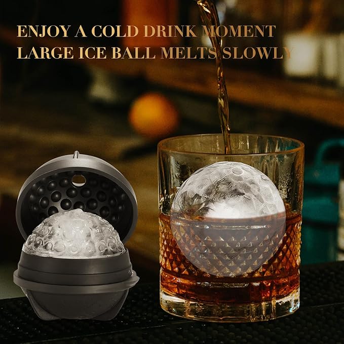 ACOOKEE Golf Gifts Ball Ice Maker Mold set of 4, 2.5" Large Sphere Round Ice Cube Mold for Whiskey, Cocktails, Coffee, Soda, Fun Drinks, and Gifts,Leak-Free, Reusable, BPA-Free