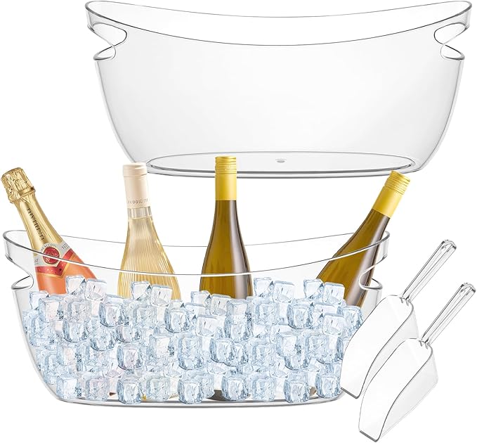 2 PCS Clear Ice Bucket Set - 5L Ice Buckets for Parties with Ice Bucket Scoop, Champagne Beer Tub Wine Beverage Bucket for Cocktail Bar, Parties, and Events