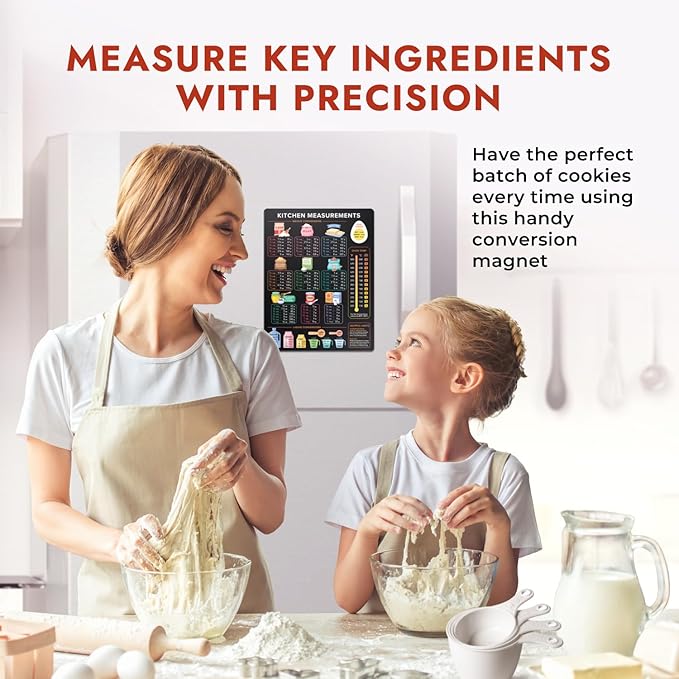 Levain & Co Kitchen Conversion Chart Magnet - Dark for Easier Cooking & Baking - Vintage Useful Gadgets - Cute Accessories - Cooking & Baking Accessories - Gifts for Bakers