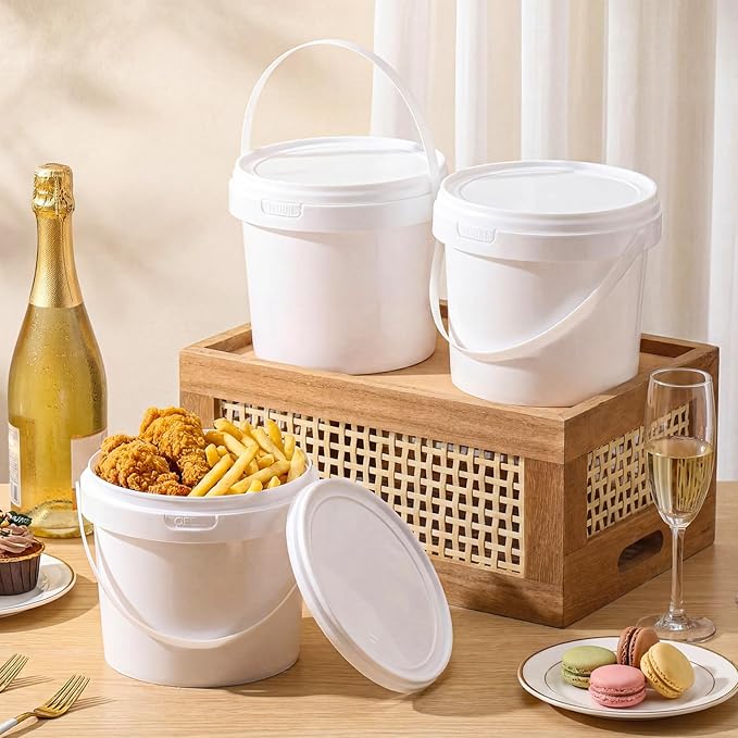 Funnymoom 20 Pack 48 oz White Buckets with Lid Plastic Ice Cream Buckets with Lid and Handle Ice Cream Tub Food Storage Containers Round Plastic Pails Freezer and Microwave Safe for Food