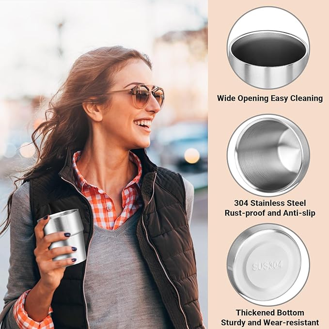 Metal Cup, 10 oz Insulated Tumbler, 12 Pack Double Wall Unbreakable Stackable Water Tumblers Insulated Stainless Steel Cups Premium Drinking Glasses for Travel Camping Home Outdoor