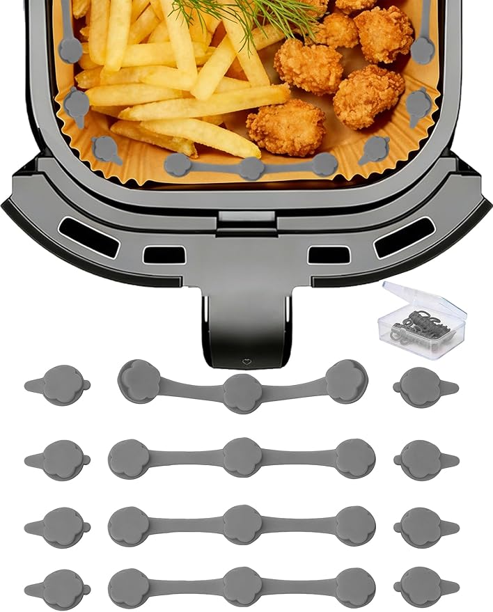12PCS Magnets for Air Fryer Liners, Silicone Air Fryer Liner Magnetic Buckle for Parchment Paper for Air Fryer, Essential Air Fryer Accessories to Secure Disposable Air Fryer Liners (Gray)