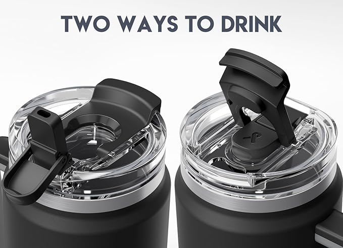 Meoky 32 oz Tumbler with Handle, Insulated Tumbler with Lid and Straw, Stainless Steel Travel Mug, Keeps Cold for 24 Hours, 100% Leak Proof, Fits in Car Cup Holder (Night)