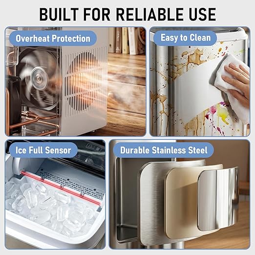 Countertop Ice Maker 26LBS per Day,9 Ice Cubes in 6 Mins,Self-Cleaning Portable Ice Machine with 2 Bullet Types for Kitchen, Camping, RV, and Party