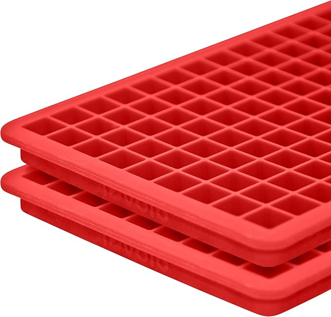 Tovolo Mini Ice Cube Tray with Lid Pack of 2 Small Ice Maker for Freezer, Silicone Mini Ice Cube Trays Small Square Nugget Ice Makes 270 Tiny Cubes BPA Free Stackable Dishwasher Safe, Candy Apple Red