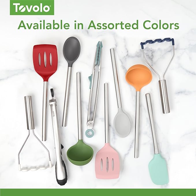 Tovolo Silicone Potato Masher Stainless Steel Handle Charcoal Gray Dishwasher Safe Heat Resistant Non Scratch Handheld Coil Wire Potato Smasher for Nonstick Pans Ergonomic Kitchen Food Prep Tool