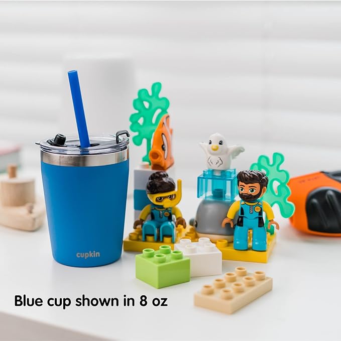 CUPKIN Stainless Steel Insulated Tumbler with Lid and Straw, 20 oz Stainless Steel Cups, Set of 2 Travel Coffee Mug for Adults, Iced Coffee Cup with Lid, Tumbler for Travel (Blue + Gray)