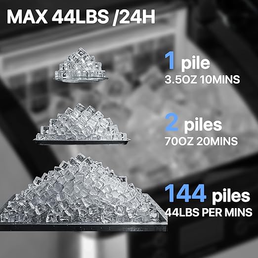 VITESSE Nugget Ice Makers Countertop,44lbs in 24Hrs, 9 Ice Cubes Ready in 6 Mins 9 Sizes,Auto-Cleaning Ice Makers Portable Ice Machine for Home Kitchen Office Party & Large Families
