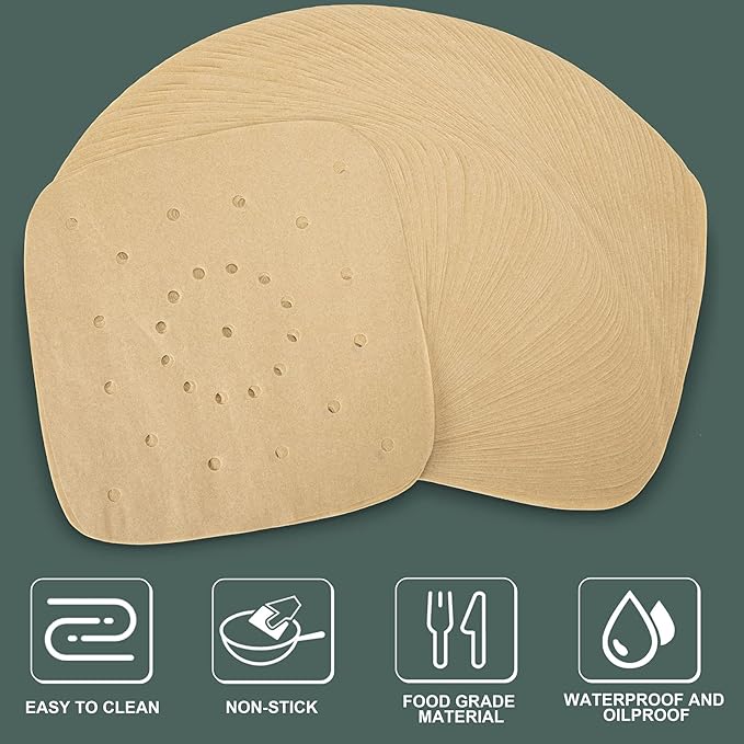 200pcs Air Fryer Parchment Paper Disposable Liner 8.5inch, Premium Perforated for Air Fryer, Streamer, Pans, No Burn, Easy Cleanup
