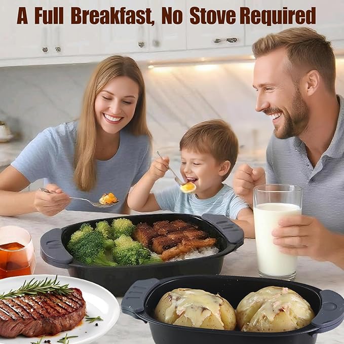 MKYSAIL Quick-Heat Microwave Grill Pan & Bacon Cooker | The Perfect Kitchen Addition for Single Servings & Fast Family Sides.Compact Multi-Use Microwave Cookware with Lid for Chicken, Veggies,Pancakes | Dishwasher Safe,Portable for Kitchen, RV, Dorm, O...
