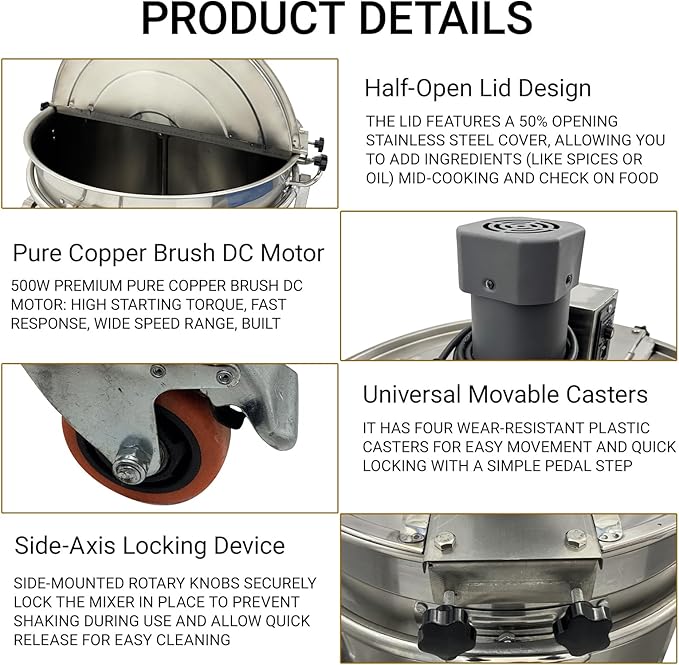 Commercial Sauce Mixer & Hot Pot Base Stir Fry Pan 98L/25.9gal Automatic Stirring Cooker, Natural Gas & Electric Stirring SUS304 Stainless Steel for Restaurant Kitchen Food Processing 110V