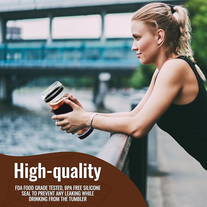 Tupkee Glass Sip Lid Black - Replacement Double Wall Glass Tumbler, 14oz & 8oz Hand Blown Travel Mug