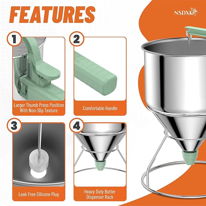 40oz Pancake Batter Dispenser, Stainless Steel Cake Dispenser with Stand, Great for Pancakes, Cupcake, Waffle or Any Baked Goods, Durable, Leak-Free, Mint Green