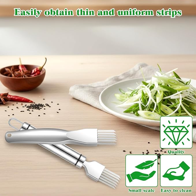 2 Pcs Green Onion Cutter Stainless Steel Green Onion Slicer Shred Silk The Knife Scallion Shredding Tool Multifunctional Vegetable Cutter Tool for Kitchen