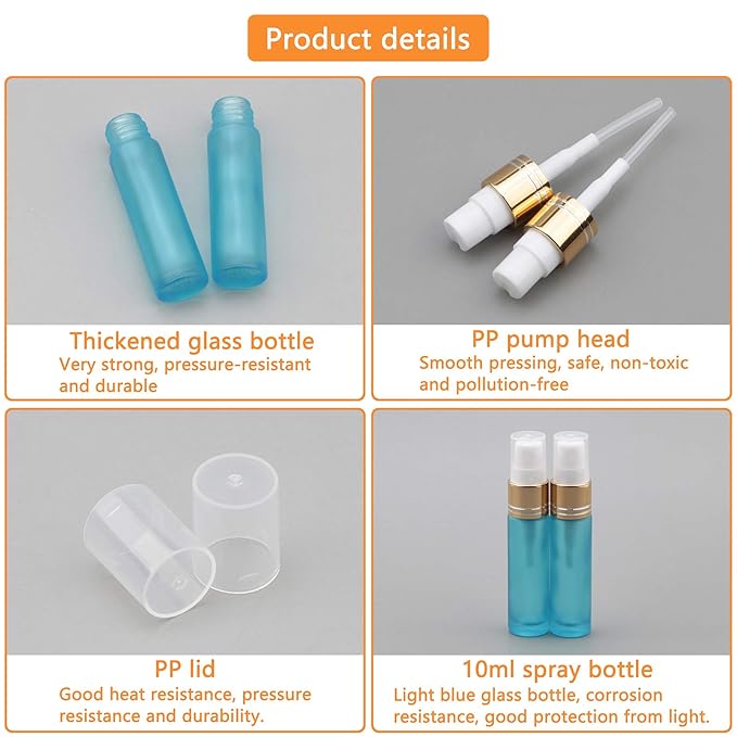 Ellbest 10PCS 10ml Glass Spray Bottle Refillable Fine Mist Spray Bottle with 5 Dropper & 10 Funnels, Small Travel Glass Perfume Container Leak-Proof Portable Atomizer for Perfume, Cosmetic Liquids