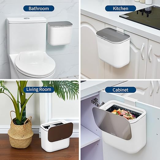 1.8 Gallon/7L Hanging Trash Can with Stainless Steel Lid, Mountable Compost Bin for Kitchen Cabinet Door, Under Sink Food Waste Container for RV, Bathroom, Office