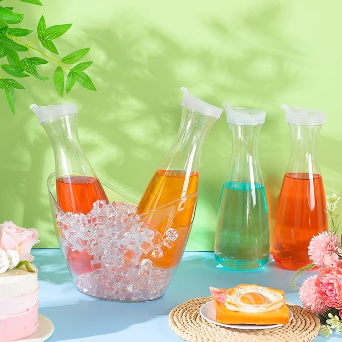 Funnymoom 6 Pcs Acrylic Ice Bucket for Parties 4l Oval Beverage Tub 47 oz Plastic Water Carafes with Lids Plastic Pitcher for Champagne Beer Wine Cocktail Iced Tea Pool Party