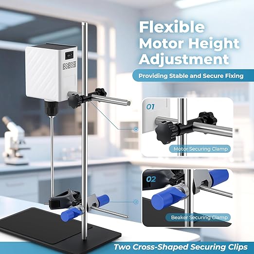 Overhead Stirrer for Lab – 20L High Viscosity Mixer (10,000 cP), 100-2000 RPM Digital Stirrer with LCD Display, Timer, Torque Boost & Beaker Clamp for Chemistry, Biology, Research