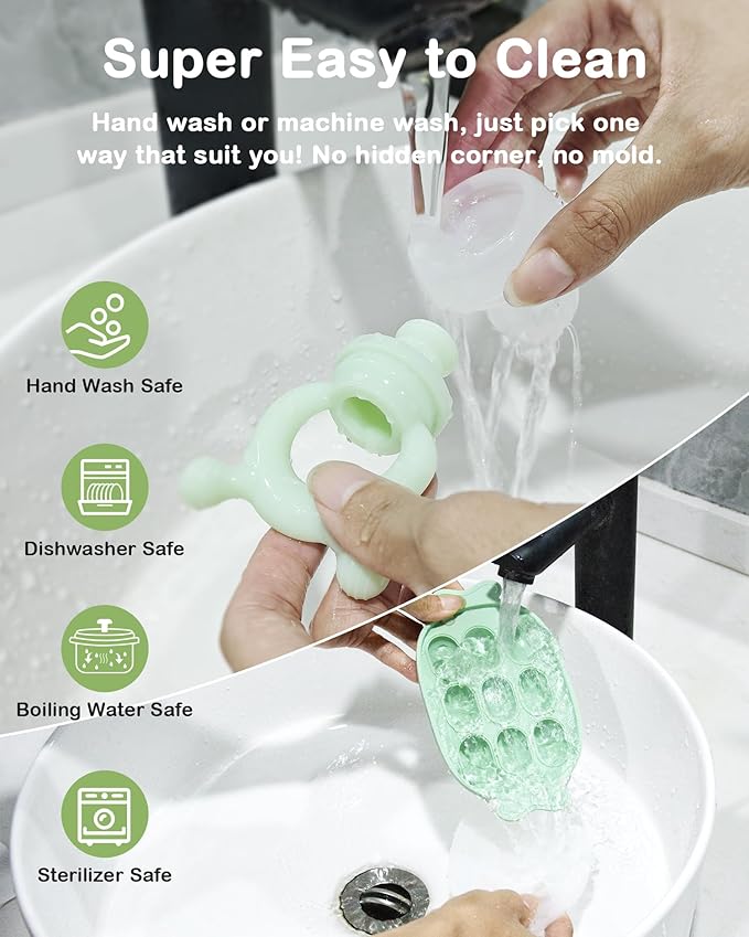 Silicone Baby Fruit Feeder with Freezer Nibble Tray Combo, Baby Teethers, Breastmilk Popsicle Molds for Teething Relief, BPA Free Fresh Food Feeder for Safe Infant Self Feeding (Sage Green)