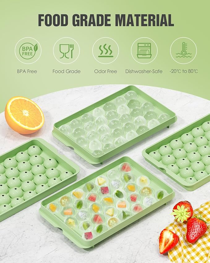 3-Pack Small Circle Ice Cube Tray for Freezer with Lid and Bin, Makes 99 x 0.87" Mini Round Ice Balls (33 per Tray), BPA-Free Sphere Ice Trays for Juice, Cocktails, Whiskey, and Coffee Drinks