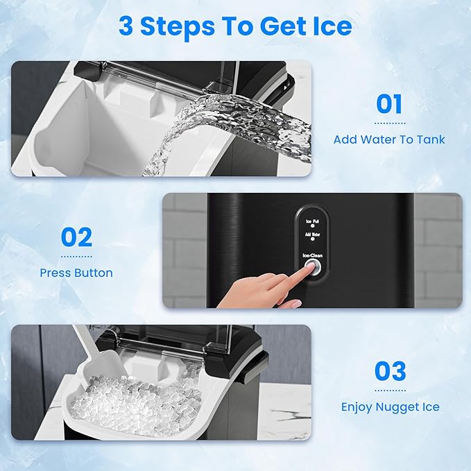 Antarctic Star Nugget Ice Makers Countertop with Self-Cleaning, 35lbs/24Hrs, Portable Crushed Ice Machine with Handle/Basket/Scoop for Home, Kitchen, Office, Camping(Black)