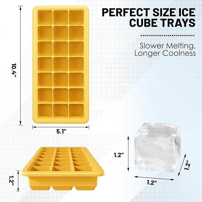 Silicone Ice Cube Trays 3Packs, Easy Release Ice Cube Molds with Lid, Freezer Stackable Ice Maker for Whiskey, Baby Food, BPA Free (2, Yellow)