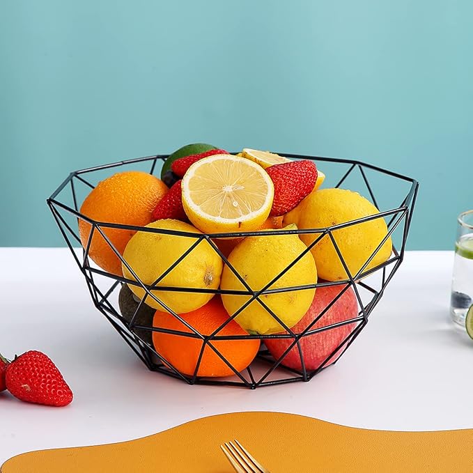 HOMQUEN Fruit Basket, Fruit Bowl, Metal Wire Fruit Basket for kitchen, Fruit Bowl for Kitchen Counter, Basket for Fruits, Vegetables, Breads, Snacks, Kitchen Gadgets (Square Tall, Black)