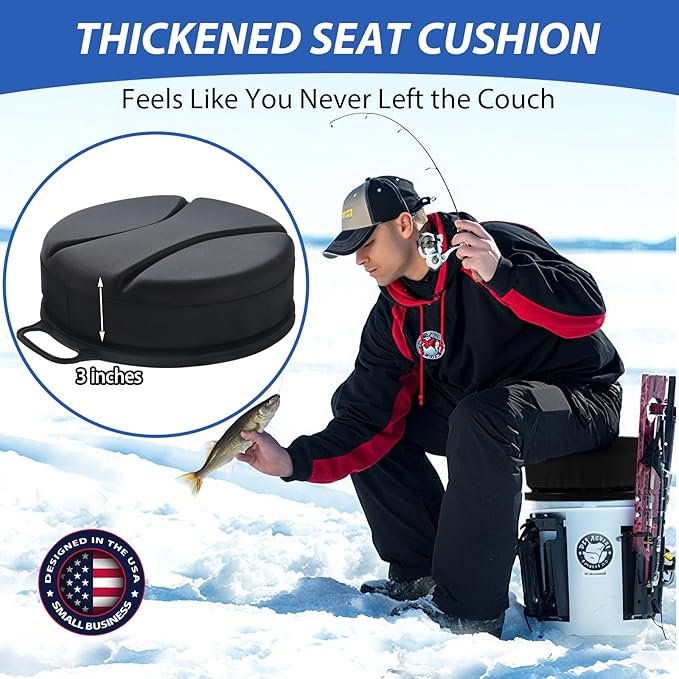 5 Gallon Bucket Seat with 3" Thick Seat Foam Cushion, 360°Swivel Bucket Lid Seat, Waterproof & Silent Bucket Seats for Ice Fishing, Baseball, Hunting and Camping