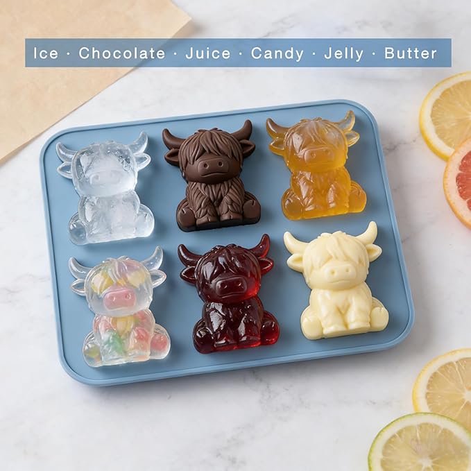 Mini Highland Cow Ice Cube Mold，Cute 3D Highland Cow Silicone Ice Cube Tray，Reusable Dessert Mold, Cow Shaped Ice Cube Trays For Whiskey，Drinks, Parties, Bar, Birthday & Gift