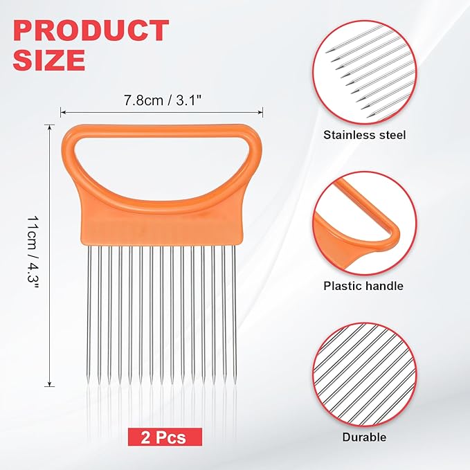 uxcell 2 Pcs Onion Slicer Holder, 4.3 x 3.1 Inch Stainless Steel Vegetable Cutting Holder Food Cutter Tool for Slicing Storing Onions Tomatoes Potatoes Avocados Apples, Orange