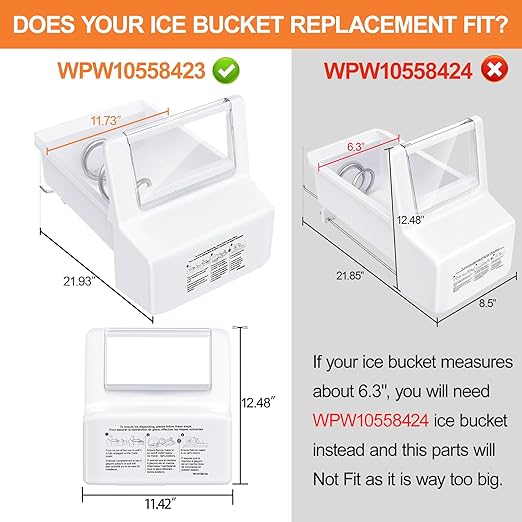 Upgraded WPW10558423 Refrigerator Ice Bucket For Whirlpool Ice Maker Replacement Parts W10558423 Whirlpool Ice Bin Replacement WRS325FDAM04 WRS325FDAM02 WRS325SDHZ WRS315SDHZ Ice Makers Tray Container