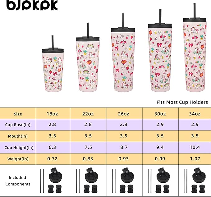 BJPKPK 18oz Insulated Tumbler With lid And Straw Stainless Steel Tumblers Travel Coffee Mug Reusable Thermal Cup,Unicorns