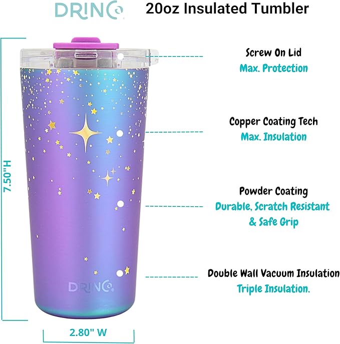 Drinco - 20 oz Stainless Steel Tumbler | Double Walled Vacuum Insulated Mug With Lid, 2 Straws, For Hot & Cold Drinks (20oz North Star)