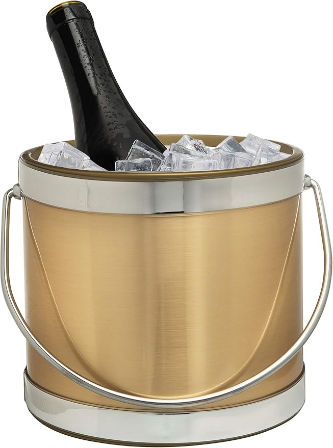 Made In USA Metallic Deco Collection Double Walled Insulated Ice Bucket With Ice Tongs (3-Quart, Gold & Silver)