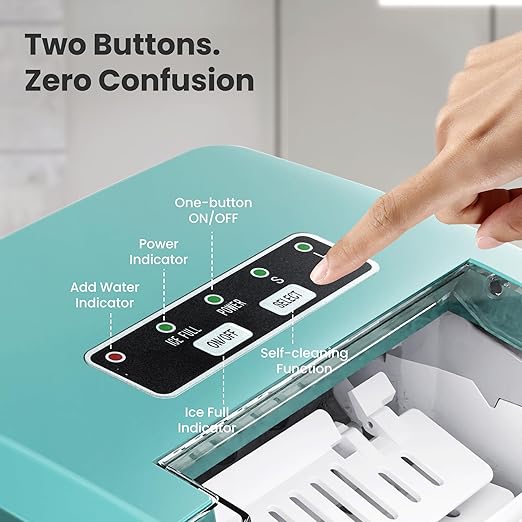 Crzoe Ice Makers Countertop with Handle, 2 Sizes of Ice, 8 Bullet Ice Cubes in 6 Mins, 26Lbs/24H, Portable Ice Maker with Self-Cleaning, Ice Machine for Home&Kitchen&Office&Party(Green)